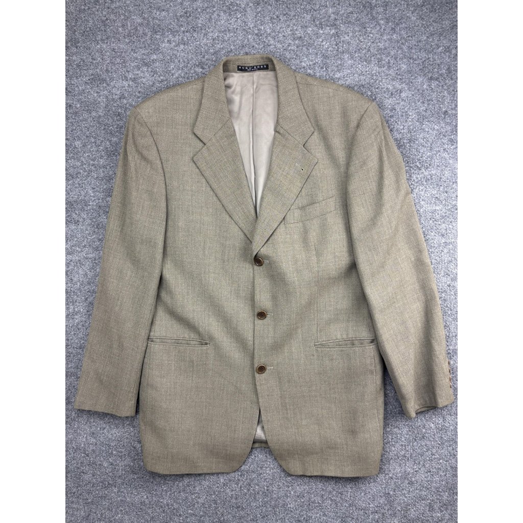 Hugo Boss Wool Suit Jacket Mens 42l Beige 3 Button Notch Lapel Usa Made